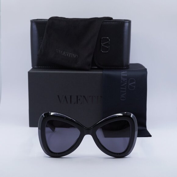 Valentino V-GOLD III VLS-138A Butterfly Sunglasses - Shiny Black/Grey - Picture 2 of 8